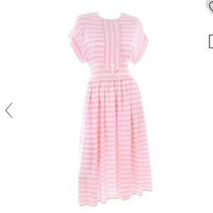 1980s Vintage Albert Nipon Pink & White Striped Silk Dress